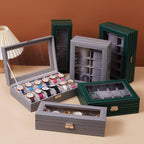 Watch Box Large 12 Mens Dull green Leather Display Glass Top Jewelry Case Organizer