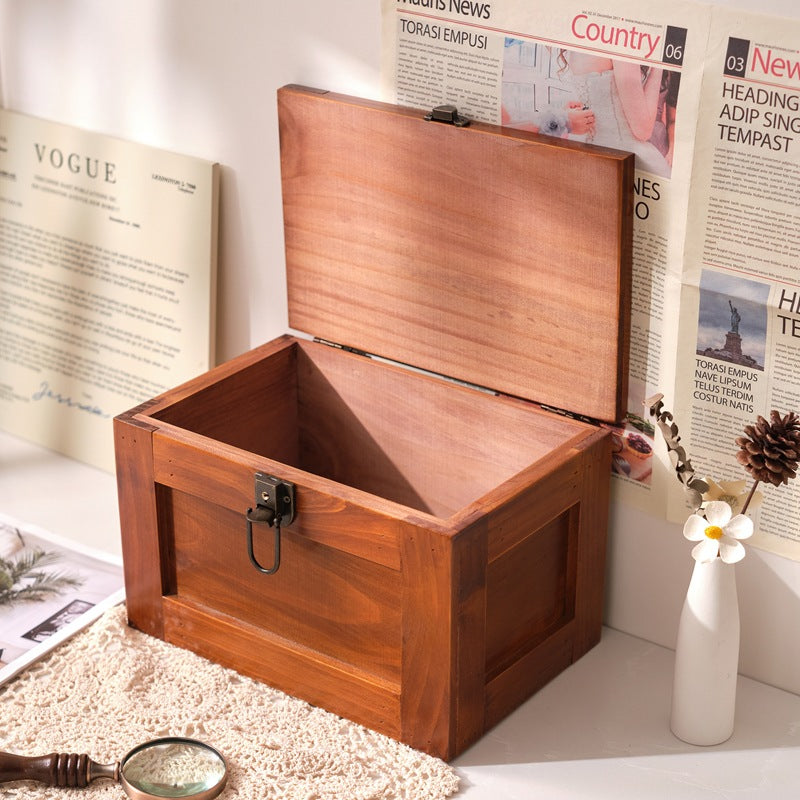 Wooden Jewelry Box Lock Vintage Japanese Retro Keepsake Organizer Elegant Storage for Earrings Trinkets Stylish Desktop Decoration Ample Space for Versatile Items