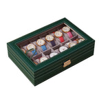 Watch Box Large 12 Mens Dull green Leather Display Glass Top Jewelry Case Organizer