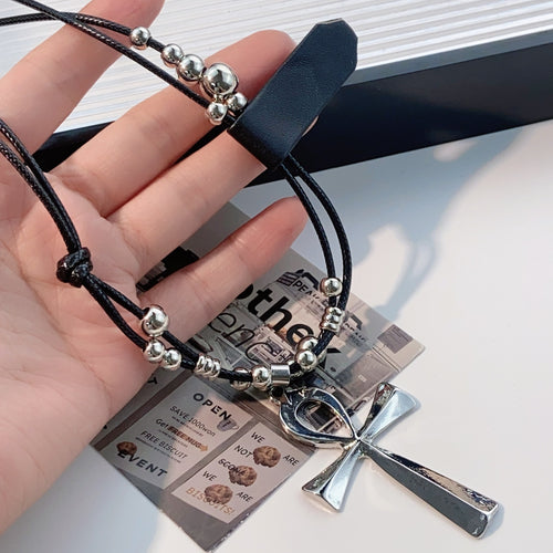 Irregular splicing cross pendant personality trend sweet men and women hip-hop necklace collarbone