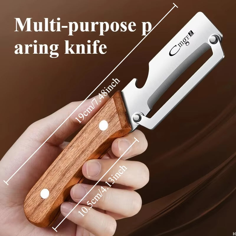 Stainless steel peeler with wooden handle for peeling and slicing fruits and vegetables | Durable and smooth operation