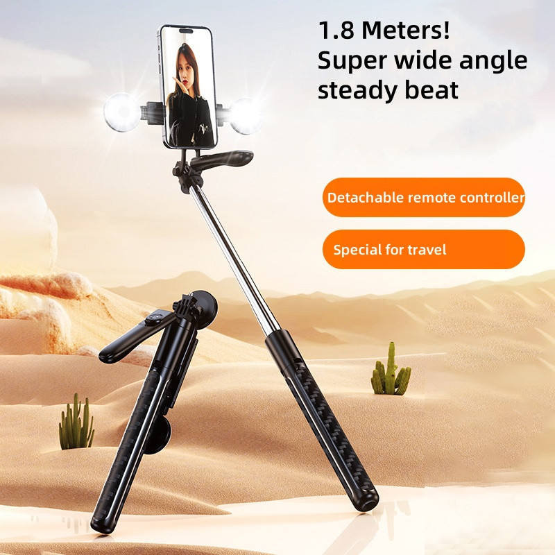 Portable Bluetooth Selfie Stick Tripod Holder with Remote Shutter Fill Light Extendable Wireless Remote Retractable Phone Stand