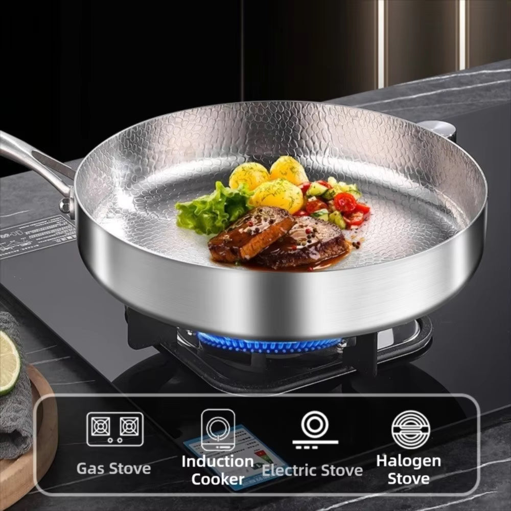 Hand Forged Hammer Patterned Frying Pan Titanium Steel Food Grade Non Stick Skillet Cookware Uncoated Fried Steak Pot
